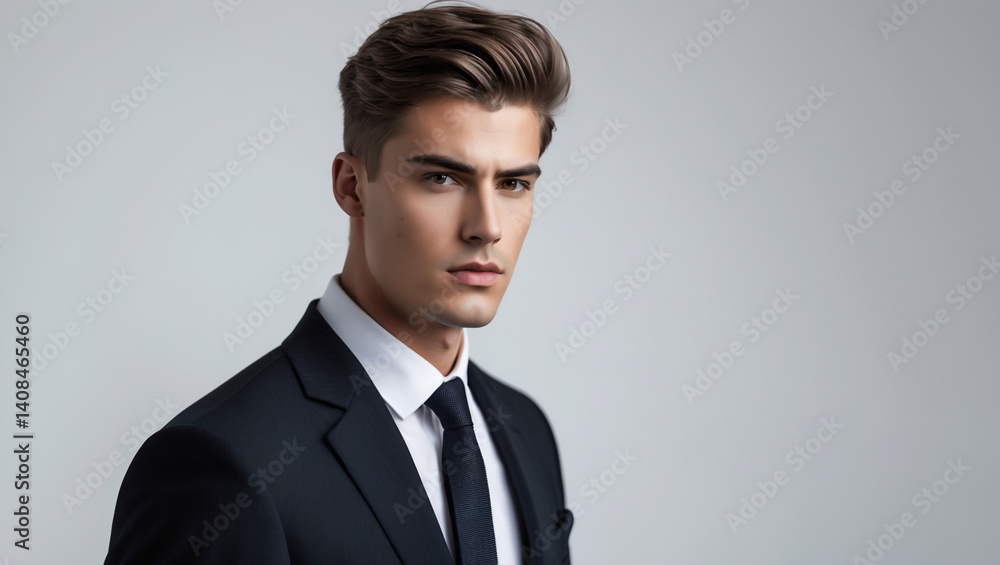 © Alexandre - Um homem sofisticado de terno posa, projetando confiança e um olhar forte para o observador. © Alexandre - Um homem sofisticado de terno posa, projetando confiança e um olhar forte para o observador.