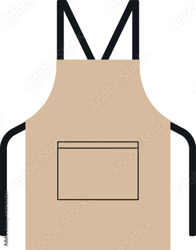 A simple brown apron with black straps, featuring a pocket, in a minimal design style, perfect for cooking, crafting, or artistic endeavors, vector illustration