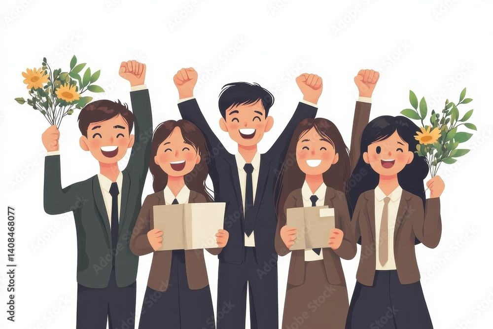 Group of friends celebrating in a cheerful scene with raised arms in a lively atmosphere during a joyful occasion Group of friends celebrating in a cheerful scene with raised arms in a lively atmosphere during a joyful occasion