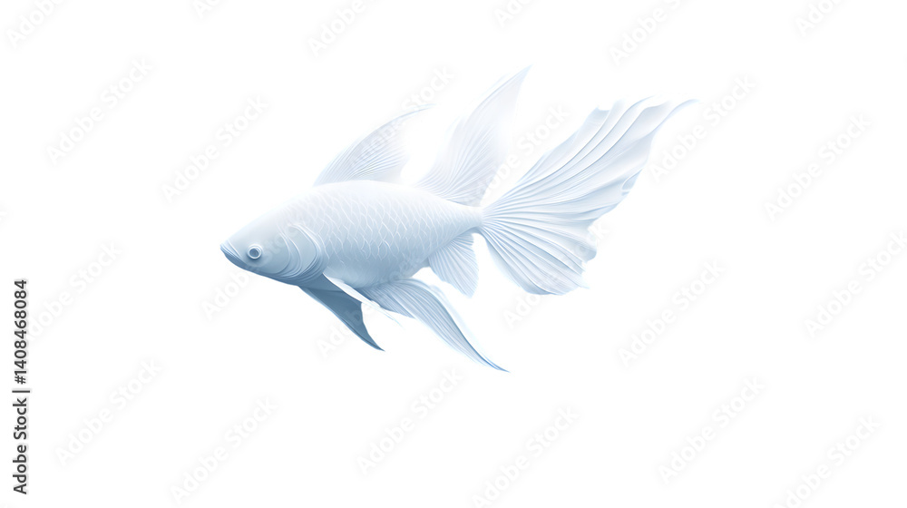 Obraz premium Elegant White Fish with Flowing Fins on a Black Background Perfect for Nature and Aquatic Them