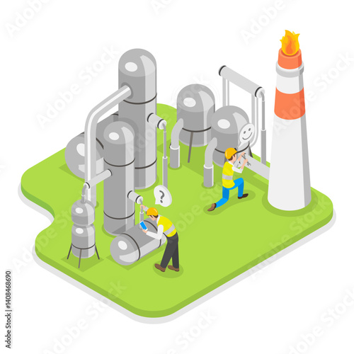 3D Isometric Flat Vector Illustration of Natural Gas Extraction, Getting Fossil Energy. Item 2