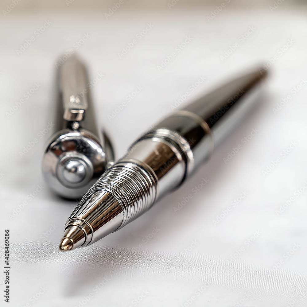 High-end pen on a spotless white surface. Realist merging precision writing with elegant sophistication daily High-end pen on a spotless white surface. Realist merging precision writing with elegant sophistication daily