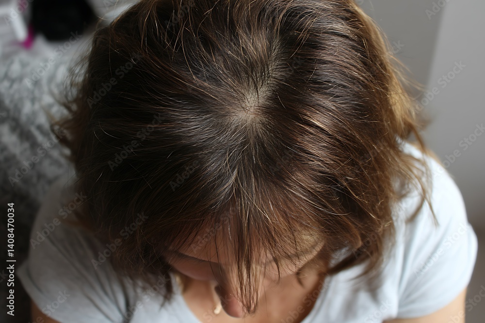 Fototapeta premium Severe Woman Scalp Hair Loss Pattern Women Hairloss Background Image 