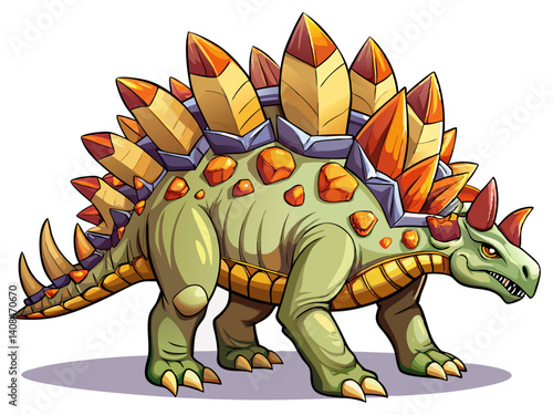 A high-quality vector illustration of a Stegosaurus with large back plates and spiked tail, isolated on a white background, prehistoric and peaceful