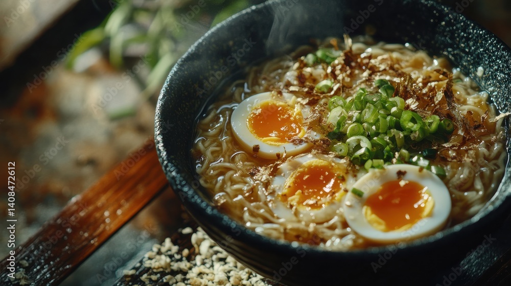 Asian Noodle Soup with Boiled Egg and Scallions Asian Noodle Soup with Boiled Egg and Scallions