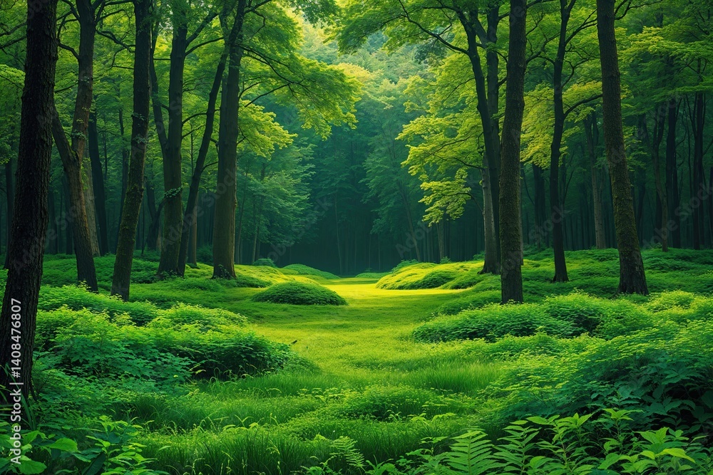 Fototapeta premium Lush Green Forest Backgrounds for Serenity and Natural Beauty