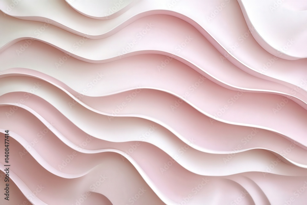 Fototapeta premium Soft pink blurred background featuring abstract wavy lines, providing ample copy space for text or graphics.