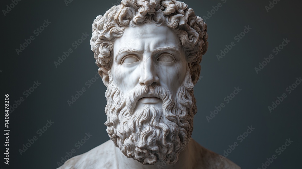 Marble bust of a bearded man with intense expression Marble bust of a bearded man with intense expression