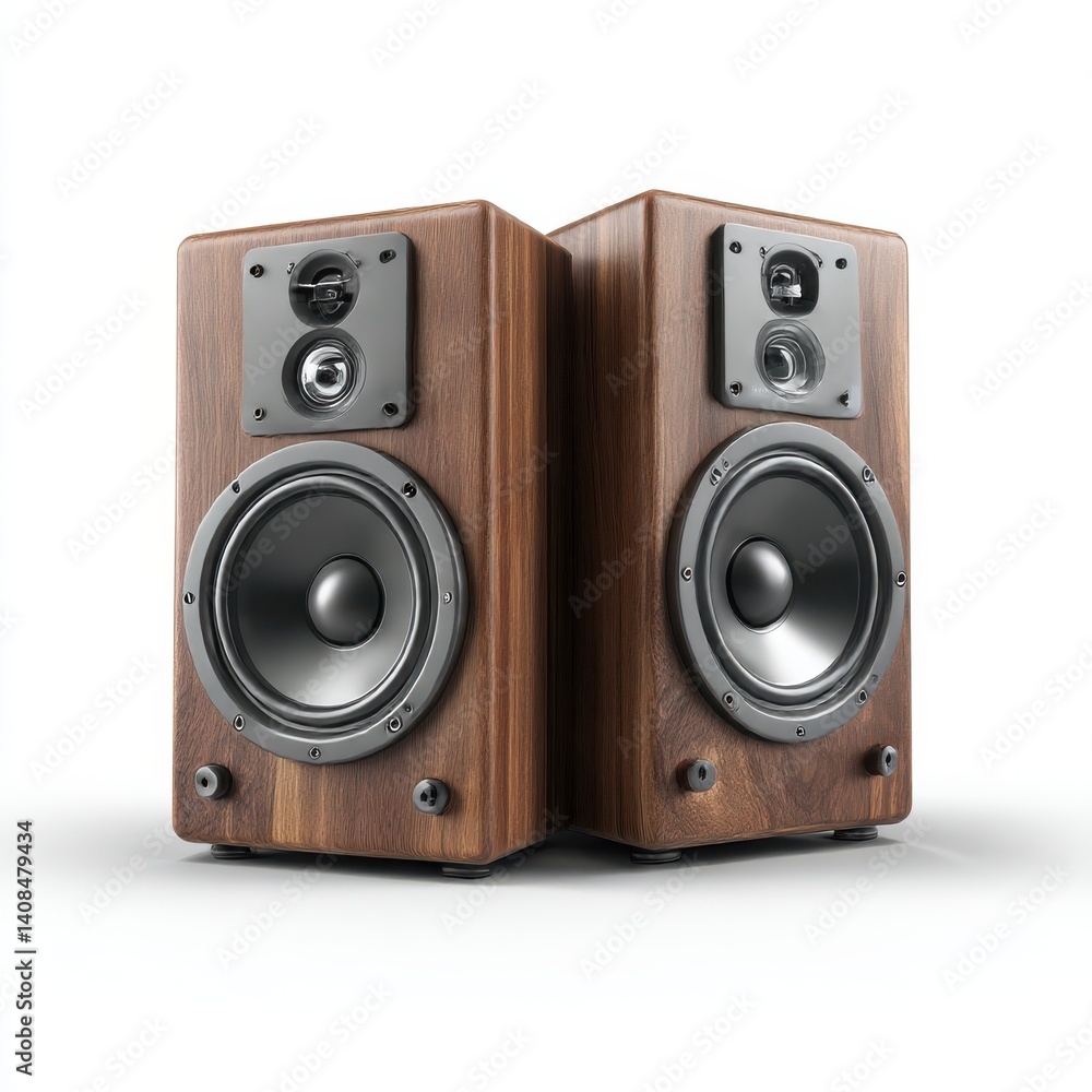 Wooden speaker system isolated on white background product shot Wooden speaker system isolated on white background product shot