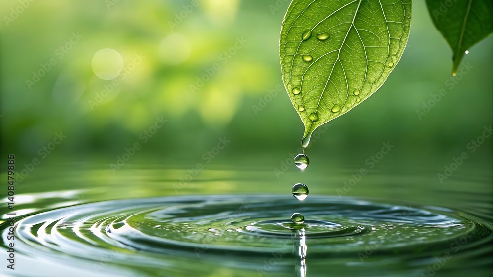 Green leaf water drop ripples nature freshness Green leaf water drop ripples nature freshness