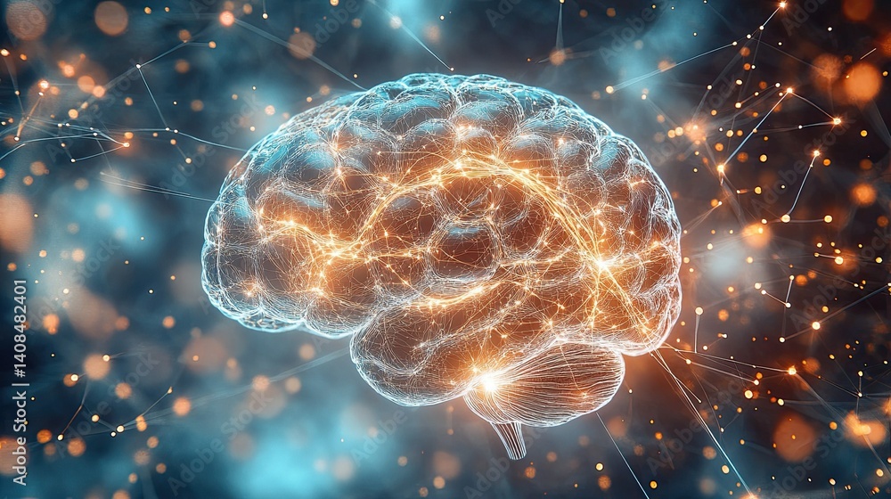An illustration of the human brain with visible neural connections, set against a soft focus backgroun An illustration of the human brain with visible neural connections, set against a soft focus backgroun