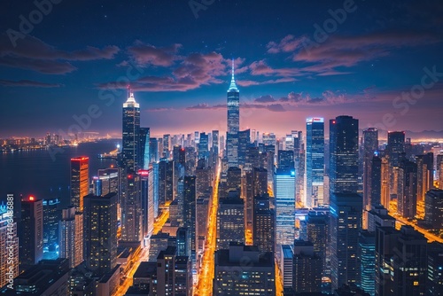 Wallpaper Mural Stunning Nighttime Cityscape Featuring Illuminated Skyscrapers and Vibrant Urban Skyline Torontodigital.ca