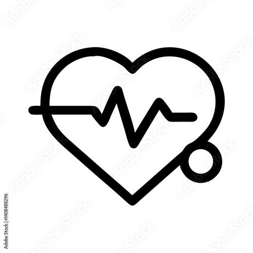 A simple black and white heartbeat icon with a pulse line, symbolizing health, cardiology, and wellness. Ideal for medical and fitness designs.
