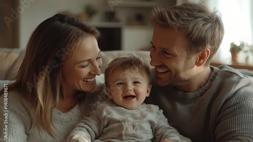 happy family father mother and kid playing together at home