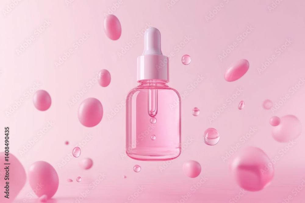Floating Serum Drops Against Soft Pink Gradient Floating Serum Drops Against Soft Pink Gradient