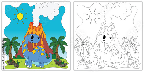 cute cartoon dinosaur, funny illustration, coloring book for kids and children.