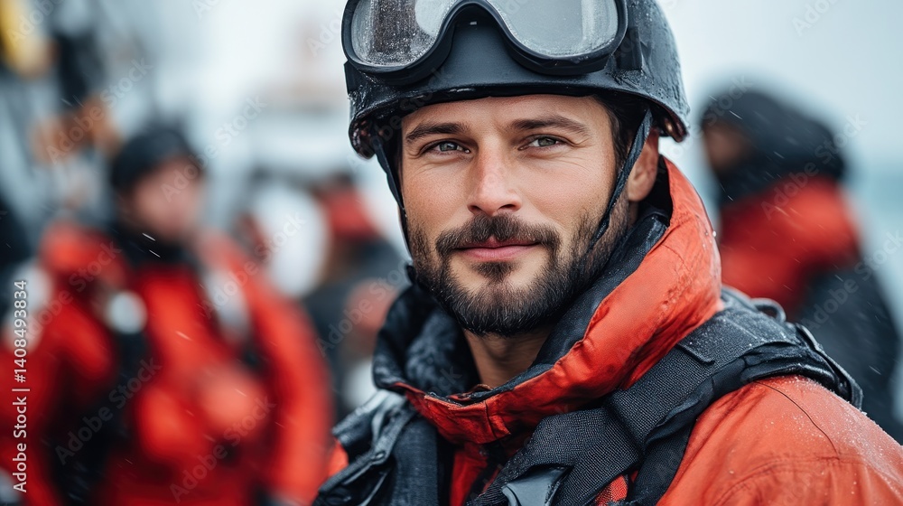 Resilient Rescue Worker in Action A CloseUp Portrait of a Hero Wearing Protective Gear and a Resilient Rescue Worker in Action A CloseUp Portrait of a Hero Wearing Protective Gear and a