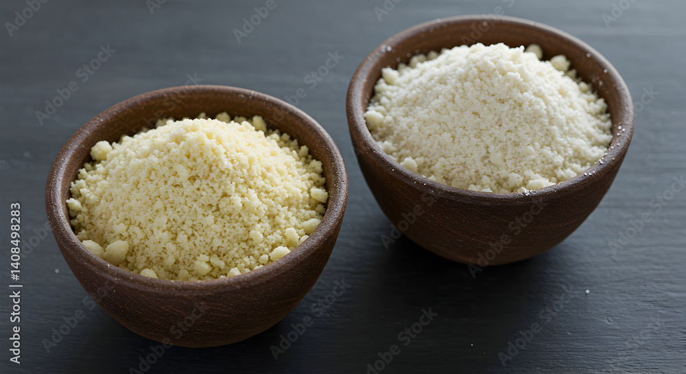 Bowls With Grated Cheese On Dark Surface For Culinary Ingredients Bowls With Grated Cheese On Dark Surface For Culinary Ingredients