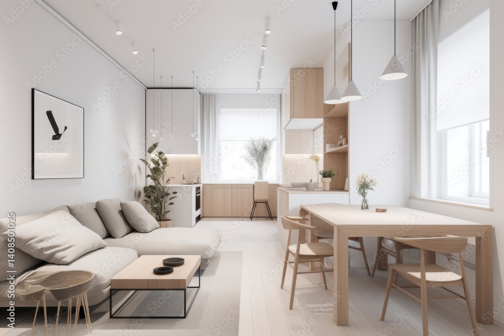 A minimalist Scandinavian-style apartment with soft lighting and clean aesthetics A minimalist Scandinavian-style apartment with soft lighting and clean aesthetics