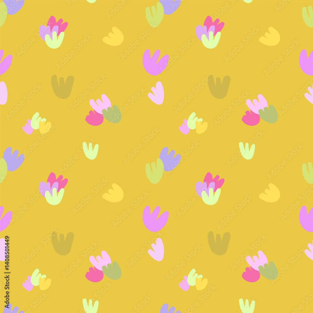 Bright floral pattern, doodle pattern.Vector children doodle style flower seamless pattern wallpaper on yellow background Bright floral pattern, doodle pattern.Vector children doodle style flower seamless pattern wallpaper on yellow background