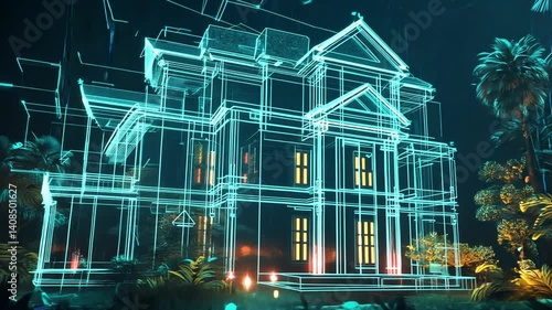 Wallpaper Mural Architectural blueprint of a luxurious villa nestled amongst lush, tropical vegetation Torontodigital.ca