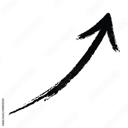 Curved upward arrow brush stroke vector. Hand-drawn grunge style arrow for presentation, growth, business or direction design.