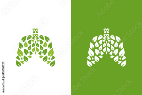 Human lungs and leaves logo. Premium internal organ logotype design template.