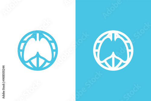 Lungs and earth logo combination. Online lungs clinic logotype design template.
