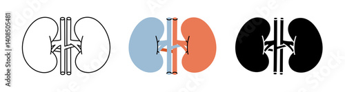 Kidneys icon set. Human internal organ anatomy. Vector illustration.