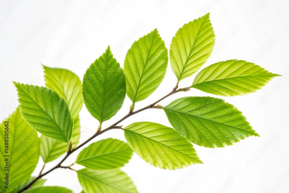 Photograph of a Branch with Green Leaves Against Background Photograph of a Branch with Green Leaves Against Background