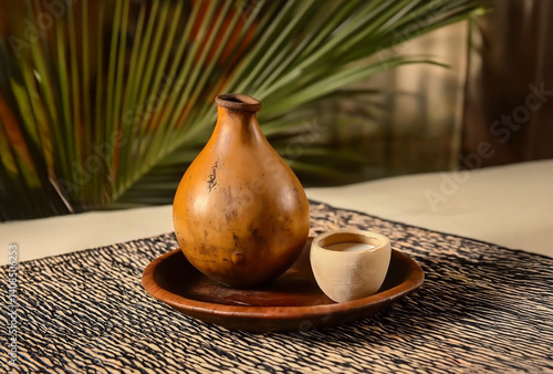 Palm wine served in a small calabash bowl