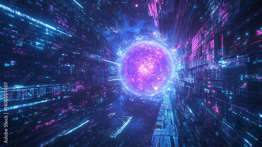 Obraz premium Quantum AI Core Evolving into Digital Consciousness