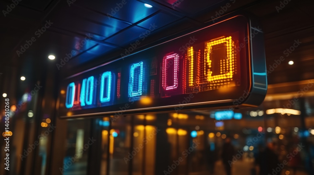 LED Display Showing Time in a Modern Urban Setting with Vibrant Colors and Illuminated Backgrou LED Display Showing Time in a Modern Urban Setting with Vibrant Colors and Illuminated Backgrou