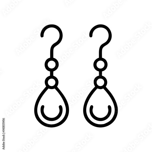 Illustration of a pair of teardrop earrings with hooks and circular accents in a simple line art style