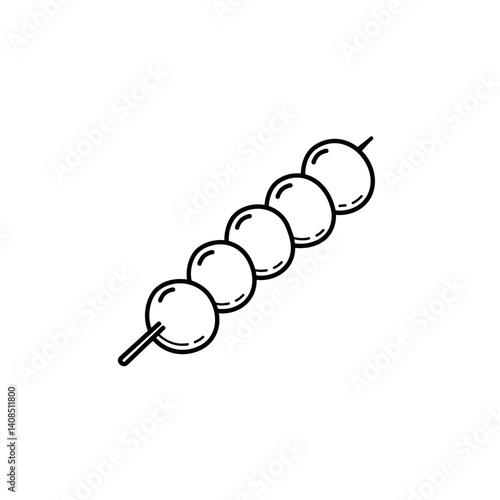 Korean Dango Skewered Rice Dumplings in Minimalist Line Art  
