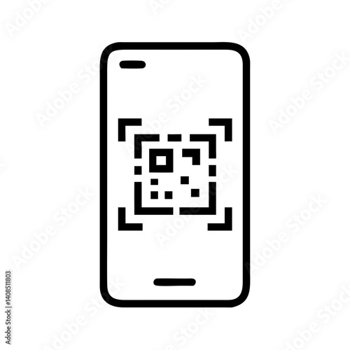 Smartphone displaying a qr code on its screen for scanning in a simple black and white line drawing style
