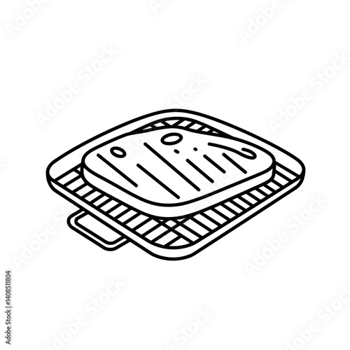 Korean BBQ grilled meat on a grill in a minimalist style  