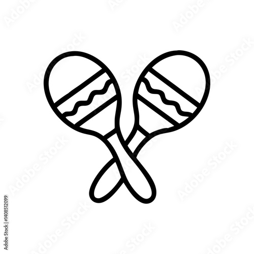 Illustration of two crossed maracas with wavy lines inside the head and a simple black outline style