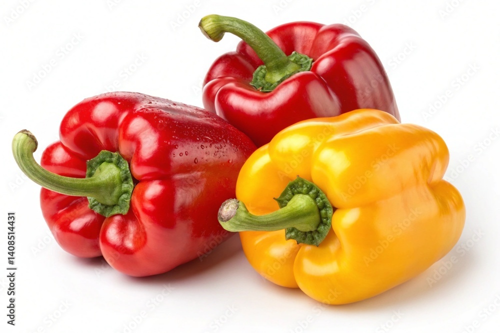 Juicy Red and Yellow Bell Peppers: Close-up Macro Shot of Vibrant Fresh Vegetables, Perfect for Food Blog, Recipe Websites, Culinary Advertisements, Healthy Juicy Red and Yellow Bell Peppers: Close-up Macro Shot of Vibrant Fresh Vegetables, Perfect for Food Blog, Recipe Websites, Culinary Advertisements, Healthy