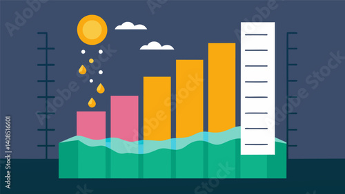 A waterfall chart tracking the changes in revenue and expenses for a company throughout a quarter.. Vector illustration
