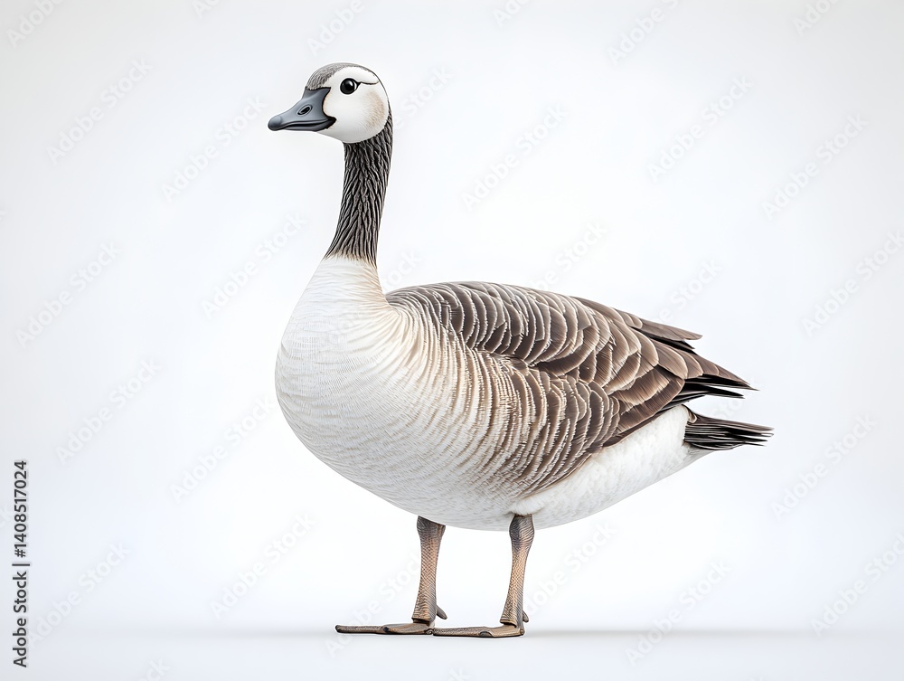 A beautiful snow goose stands gracefully on a plain white background showcasing its detailed plumage and elegant posture. A beautiful snow goose stands gracefully on a plain white background showcasing its detailed plumage and elegant posture.