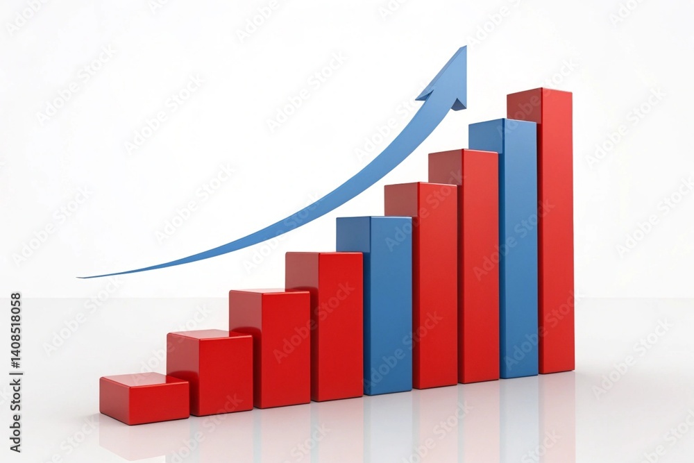 Red Column Chart with Upward Arrow: Dynamic Business Growth, Economic Success, Financial Progress, Investment, Statistics, Data Visualization, Marketing, Red Column Chart with Upward Arrow: Dynamic Business Growth, Economic Success, Financial Progress, Investment, Statistics, Data Visualization, Marketing,