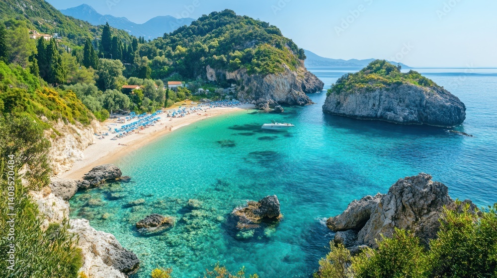 The stunning beaches of Paleokastritsa, Corfu, Greece, with its crystal-clear waters and rugged coastline creating a tranquil and inviting atmosphere. The stunning beaches of Paleokastritsa, Corfu, Greece, with its crystal-clear waters and rugged coastline creating a tranquil and inviting atmosphere.