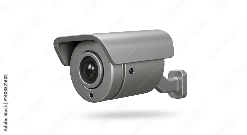 A gray security camera mounted on a white wall providing surveillance and monitoring of area A gray security camera mounted on a white wall providing surveillance and monitoring of area