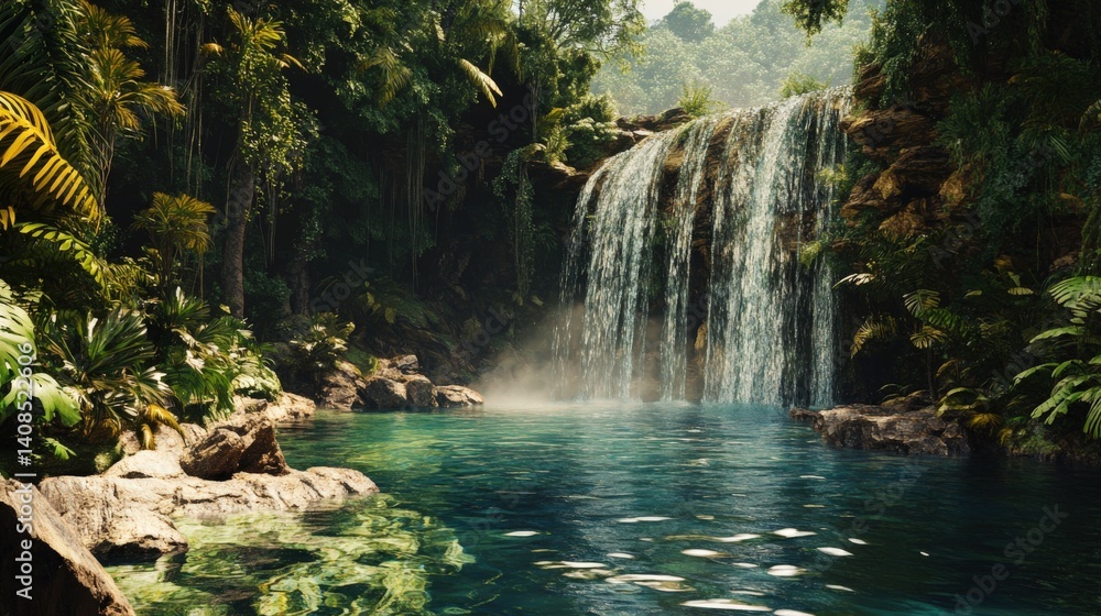 Fototapeta premium A beautiful scenic view of a majestic waterfall in nature