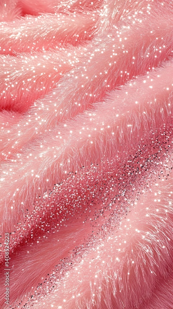 Fototapeta premium Pink Faux Fur Fabric with Glitter Detail