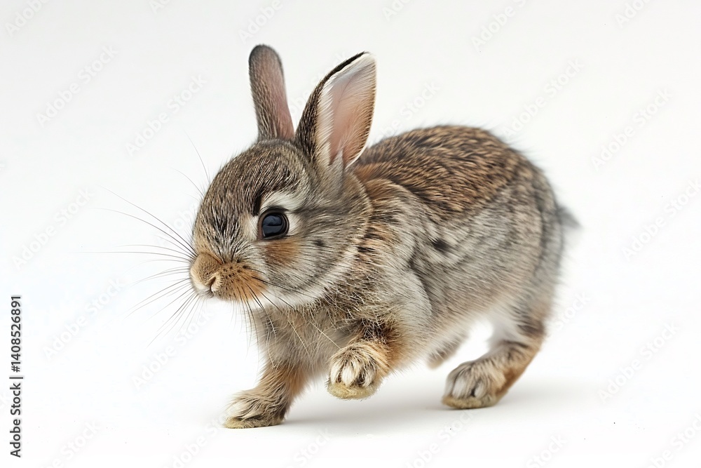 Bunny running ears bouncing tiny paws mid stride fluffy fur detailed motion blur on legs isolated on a white background Bunny running ears bouncing tiny paws mid stride fluffy fur detailed motion blur on legs isolated on a white background