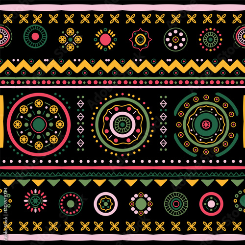 Ethnic seamless in native style. Vector pattern with African art decoration tribal geometric shape symbols. Folk background vector. Tent boarder backdrop. Abstract Aztec line motif