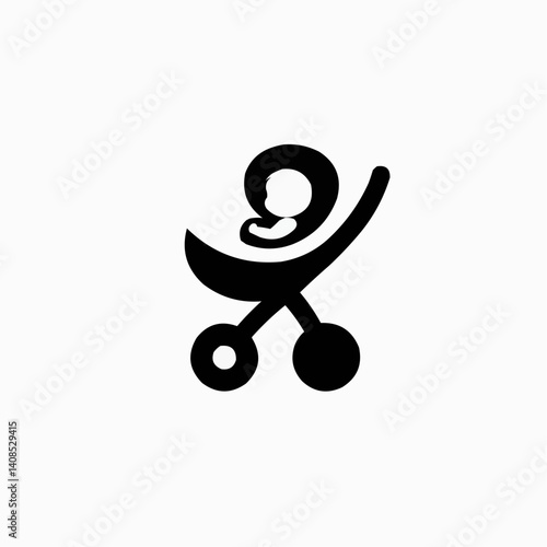 Baby in Stroller Silhouette, Simple Child Transportation Icon

