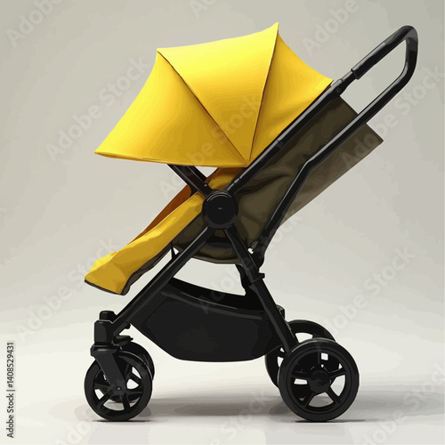 Modern Stroller Stands on White Background

